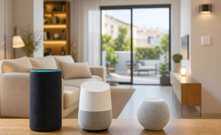 Escena editorial sobre Alexa, Google Home o Apple Home: cómo elegir ecosistema sin arrepentirte