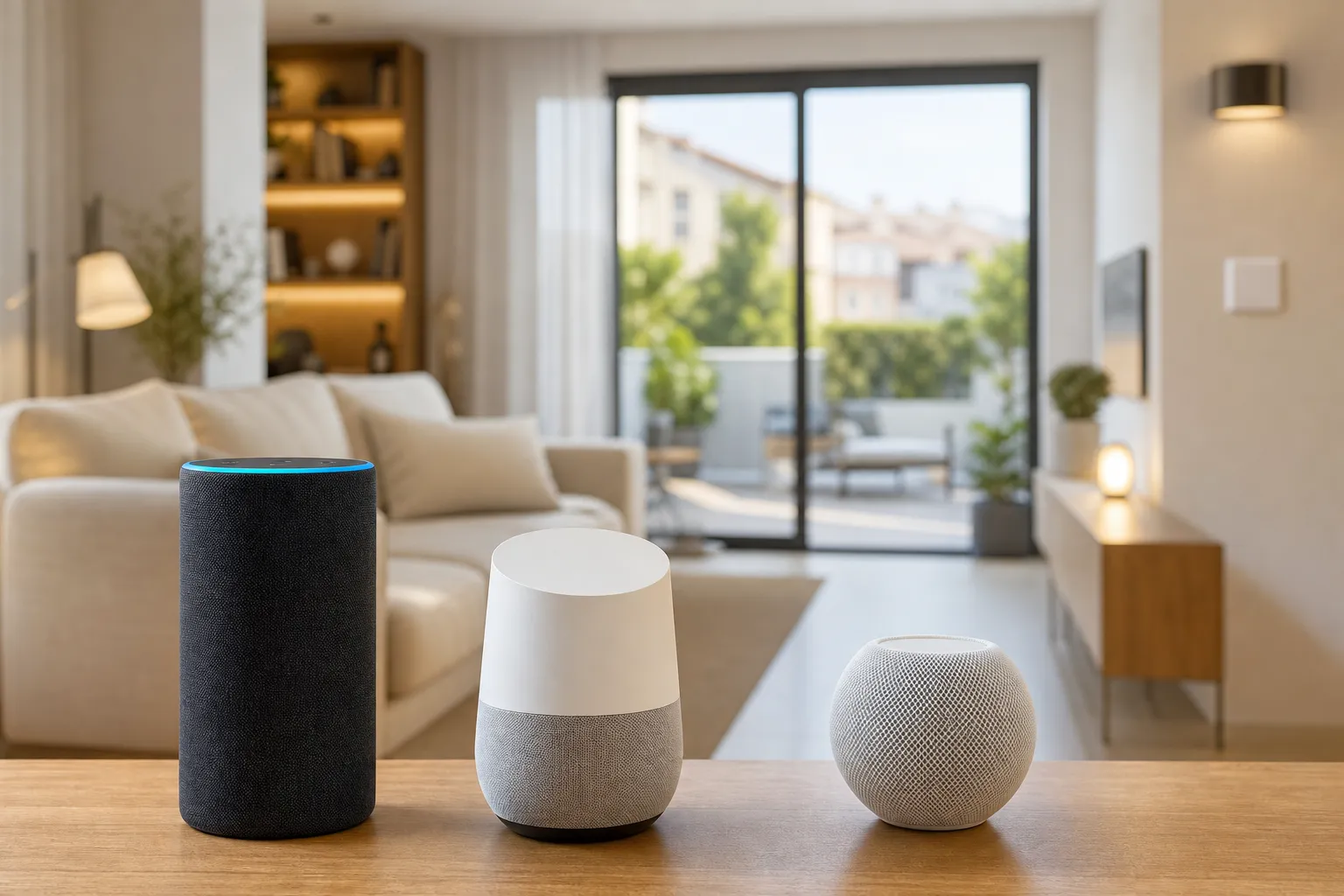 Escena editorial sobre Alexa, Google Home o Apple Home: cómo elegir ecosistema sin arrepentirte