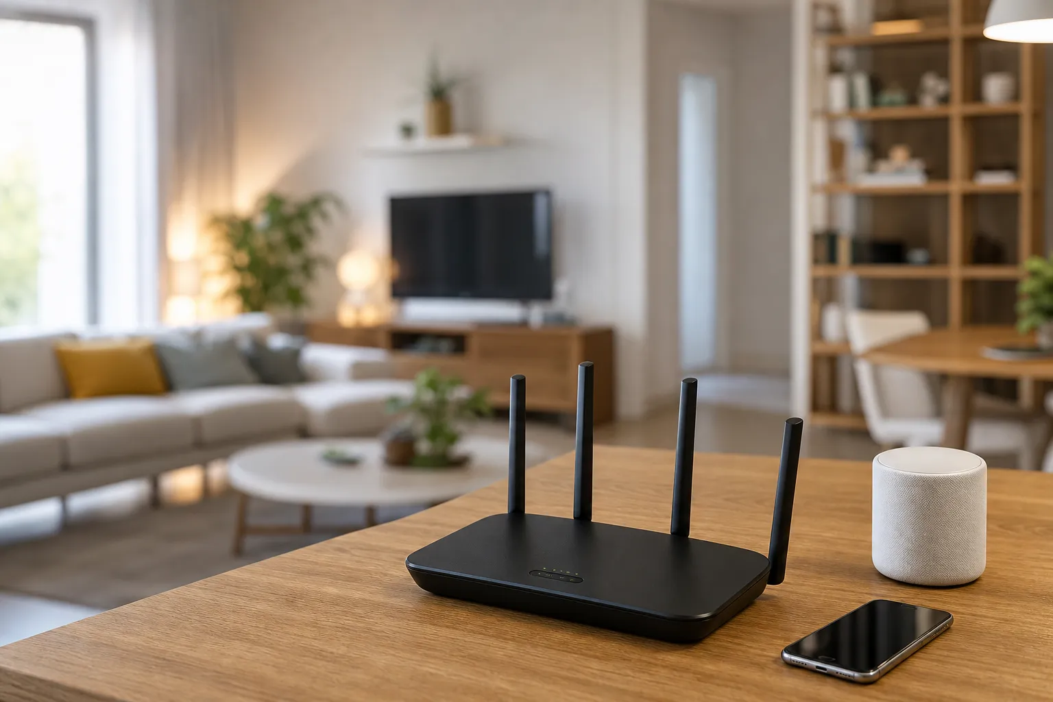 Escena editorial sobre Cómo mejorar la cobertura wifi antes de llenar la casa de dispositivos inteligentes